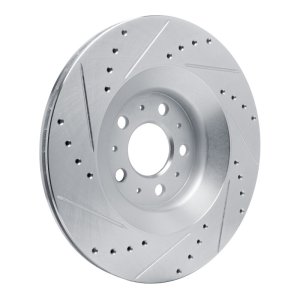 Tesla Model Y Brake Rotor (1) - Rear Right - R1 Concepts - Drilled & Slotted - Silver - `20-`25